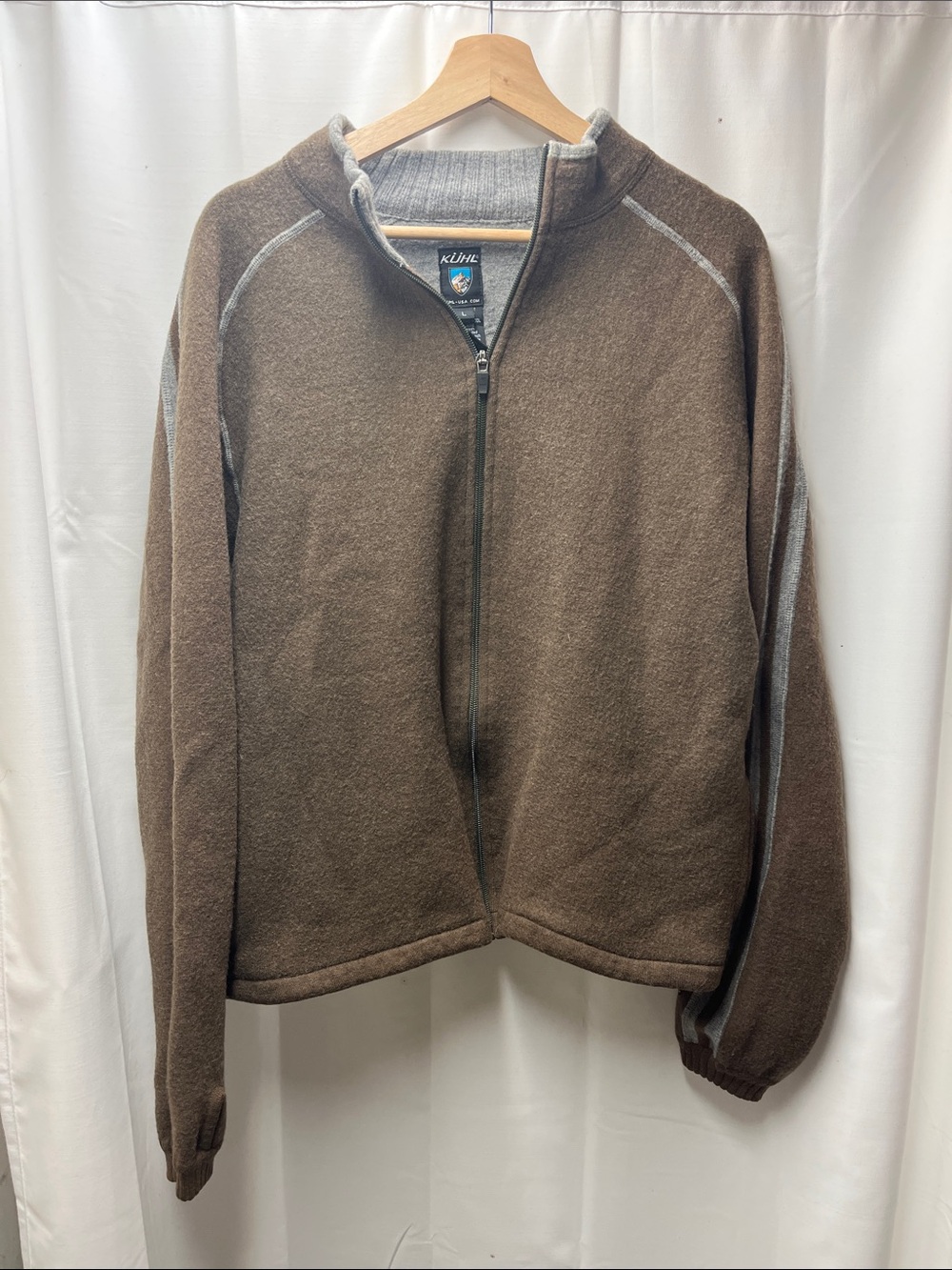Kuhl Green Gray Brown Stuttgart 100% Merino Wool Full Zip Jacket- L